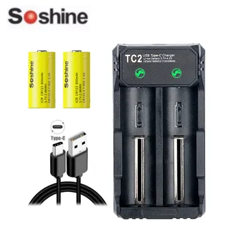 Soshine ICR CR123 800mAh 3,7 V 2,96WH 2.4A Литий-ионная аккумуляторная батарея с USB-зарядным устройством Type-C
