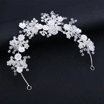 Корейская мода, аксессуары для волос с кристаллами и жемчугом ручной работы Для женщин, повязка на голову с белым цветочным бисером, повязка на голову Невесты, свадебные украшения на голову