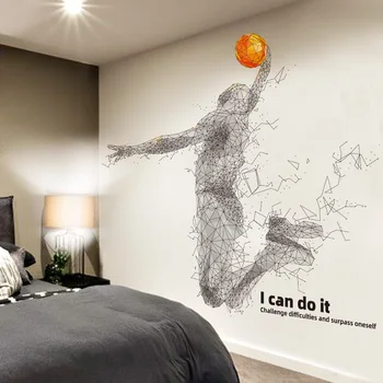 Наклейки на стену Creative Line Geometry Для декора комнаты мальчика-подростка, эстетичные виниловые 3D наклейки для спальни, самоклеящиеся для мебели