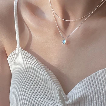 Ожерелье в виде сердца, Французская цепочка на ключицу любви, Корейское простое Женское двухслойное ожерелье, Женская подвеска для женщин